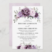 Shades of Dusty Purple開花ムーディフローラ結婚ズ 招待状 (正面/裏面)