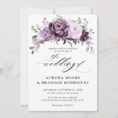 Shades of Dusty Purple開花ムーディフローラ結婚ズ 招待状 (正面)