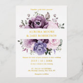 Shades of Dusty Purple開花ムーディフローラ結婚ズ 箔招待状 (正面)