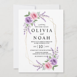 Shades of Dusty Purple Blooms Geometric Wedding 招待状
