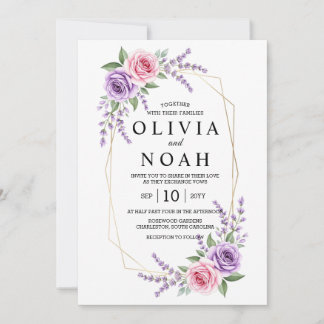 Shades of Dusty Purple Blooms Geometric Wedding 招待状