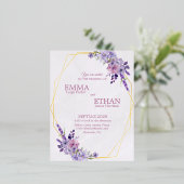 Shades of Dusty Purple Blooms Geometric Wedding  箔招待状ポストカード (立ち正面)
