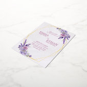 Shades of Dusty Purple Blooms Geometric Wedding  箔招待状ポストカード (回転した状態)