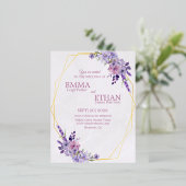 Shades of Dusty Purple Blooms Geometric Wedding  箔招待状ポストカード (立ち正面)