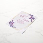 Shades of Dusty Purple Blooms Geometric Wedding  箔招待状ポストカード (回転した状態)