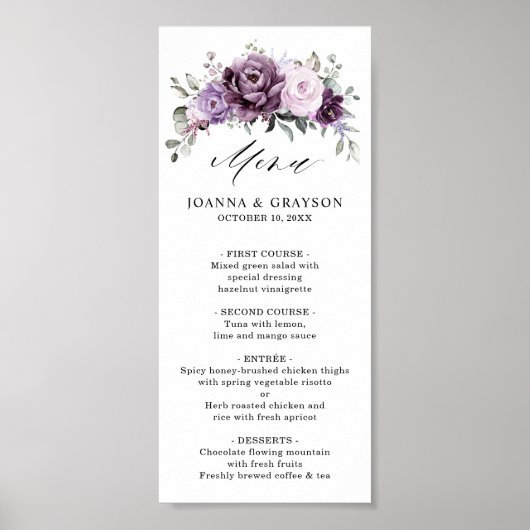 Shades of Dusty Purple Wedding Menu Digital Format ポスター (正面)