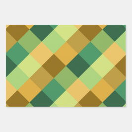 SHADES OF GREEN ORANGE BROWN GEOMETRIC PATTERNS ラッピングペーパーシート