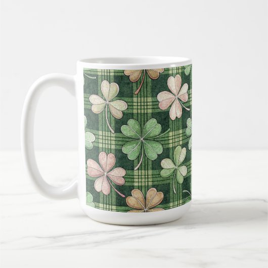 SHADES OF GREEN & PINK IRISH CELTIC SHAMROCKS  コーヒーマグカップ (左)