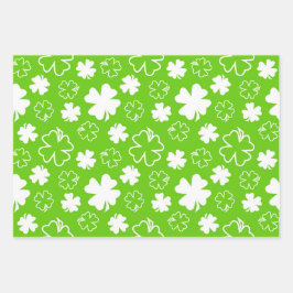 SHADES OF GREEN WITH WHITE IRISH SHAMROCKS ラッピングペーパーシート