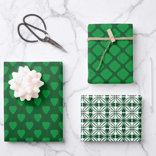 SHADES OF IRISH GREEN & WHITE PATTERNS ラッピングペーパーシート (正面)