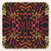 Shades Of Orange Red Yellow Ribbon Art Design スクエアペーパーコースター (正面)