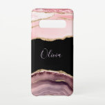 Shades of Pink Agate & 金ゴールドグリッター – モノグラム Samsung Galaxy S10ケース<br><div class="desc">こ素晴らしのきらめく件は皆の注意を引く！層の端に金ゴールドグリッターフェイク静脈を持つピンクとマーブの色合いを持つ。黒い背景の中央に淡い色のピンク色のスクリプトで名前を付けてカスタマイズ。</div>