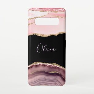 Shades of Pink Agate & 金ゴールドグリッター – モノグラム Samsung Galaxy S10ケース