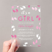 Shades of Pink It's A Girlベビー足跡 アクリル招待状 (インサイチュ (ポータブル))