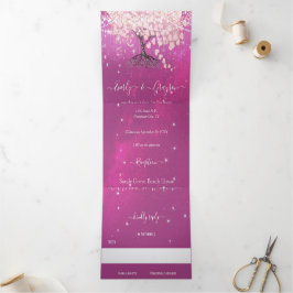 Shades of Pink & Purpleハートリーフツリー結婚ズ 三つ折り招待状