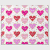 SHADES OF PINK & PURPLE VALENTINES DAYハート ラッピングペーパー (フラット)