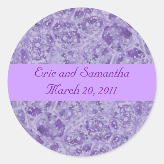 Shades of Purple日付の保存結婚式用シール ラウンドシール (正面)