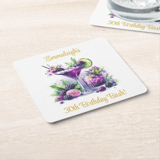 Shades of Purple：ブルーバイオレット誕生日Bash スクエアペーパーコースター (アングル)