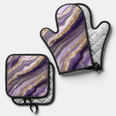 SHADES OF PURPLE & AGATE LOOK抽象的 鍋つかみ&鍋敷きセット (正面/裏面)