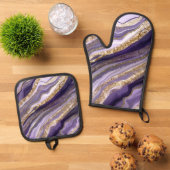 SHADES OF PURPLE & AGATE LOOK抽象的 鍋つかみ&鍋敷きセット (トップダウン)