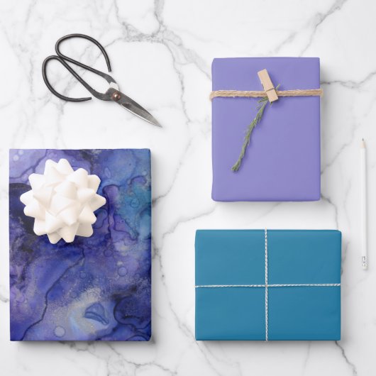 Shades of Purple Blue抽象芸術水色マルブル ラッピングペーパーシート (正面)
