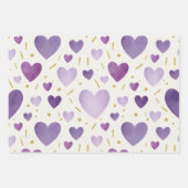 Shades of Purple Watercolor & Gold Glitter Hearts ラッピングペーパーシート (正面3)