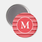 Shades of Red and White Striped Monogrammed マグネット (正面/裏面)
