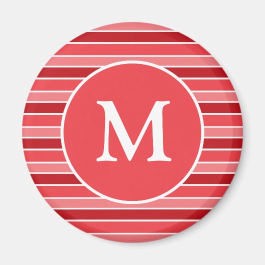 Shades of Red and White Striped Monogrammed マグネット (正面)