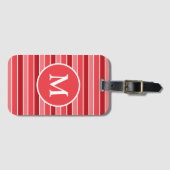 Shades of Red and White Striped Monogrammed ラゲッジタグ (正面横)