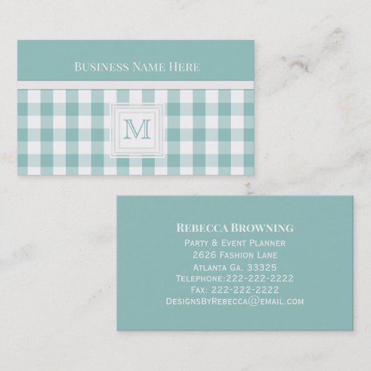 Shadow Green Gingham：モノグラムの名刺 名刺 (正面/裏面)
