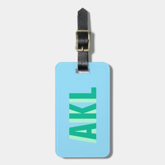 Shadow Monogram Pastel Blue Green Personalized ラゲッジタグ (正面縦)