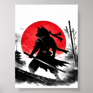 Shadow Ninja Wolf Japanese pastor print ポスター