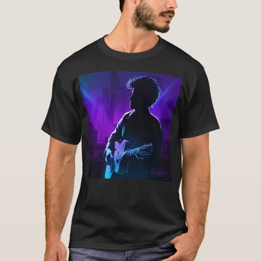 Shadow Player – ネオンギタリスト(紫と青の李) Tシャツ (正面)