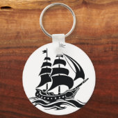 Shadow Sailing Ship – Vintage Ocean Illustration キーホルダー (正面)