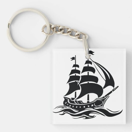 Shadow Sailing Ship – Vintage Ocean Illustration キーホルダー (正面)
