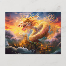 Shadow & Shine – Chinese Airbrush Dragon in Gold o ポストカード