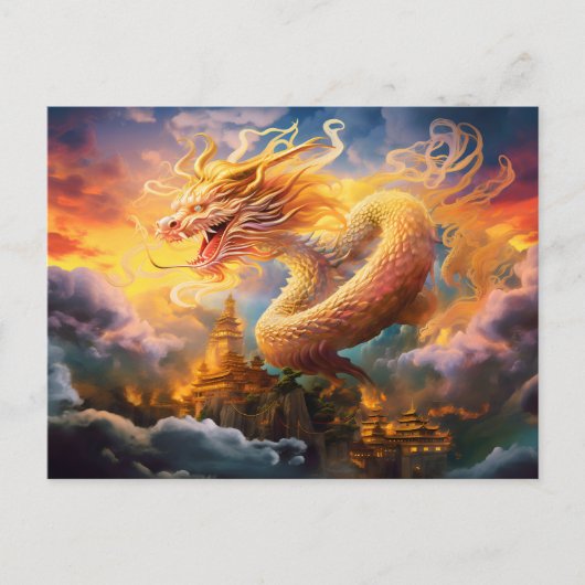 Shadow & Shine – Chinese Airbrush Dragon in Gold o ポストカード (正面)
