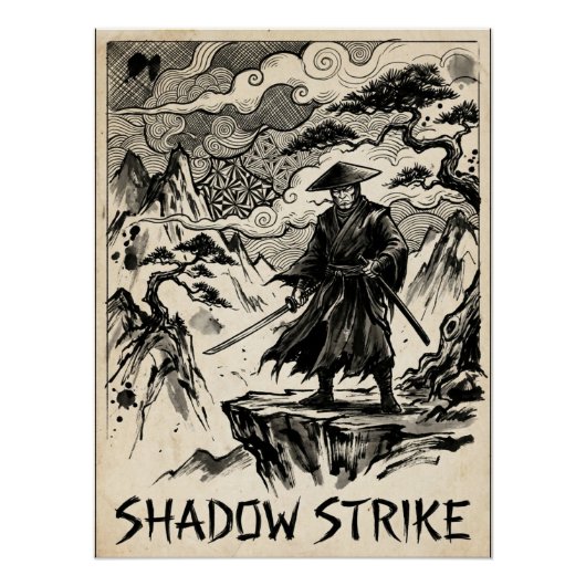 Shadow Strike Samurai Ink Art Poster ポスター (正面)