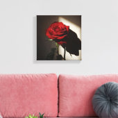 Shadowed Red Rose – Dramatic Chiaroscuro Floral Ar キャンバスプリント (インサイチュ (リビング))