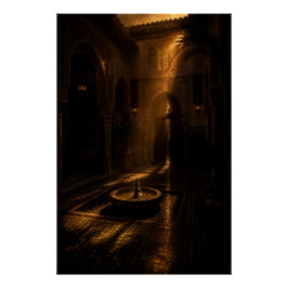 Shadowed Riad Fountain Poster ポスター