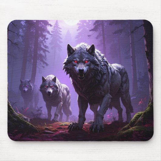 Shadowfang Pack – Midnight Wolves Fantasy Mousepad マウスパッド (正面)