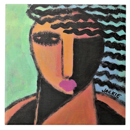 Shadows抽象芸術ポートレートの女性 タイル (正面)