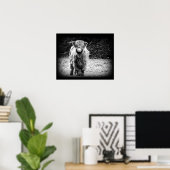 Shaggy Highland Cow Photo （白黒） ポスター (ホームオフィス)