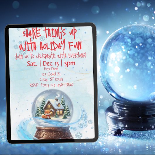 Shake Things Up Holiday Fun, Snow Globe Fox  招待状