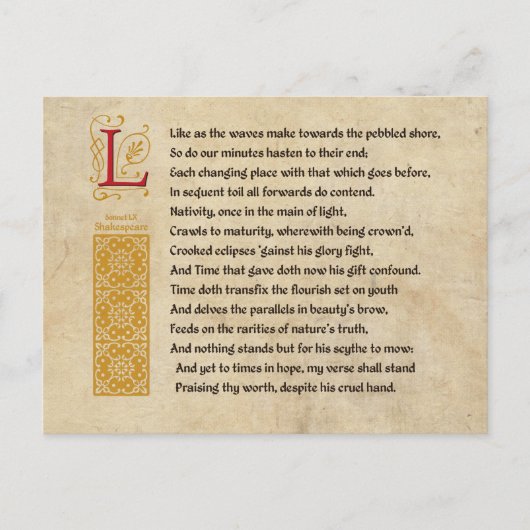 Shakespeare Sonnet 60 (LX) on Parchment ポストカード (正面)