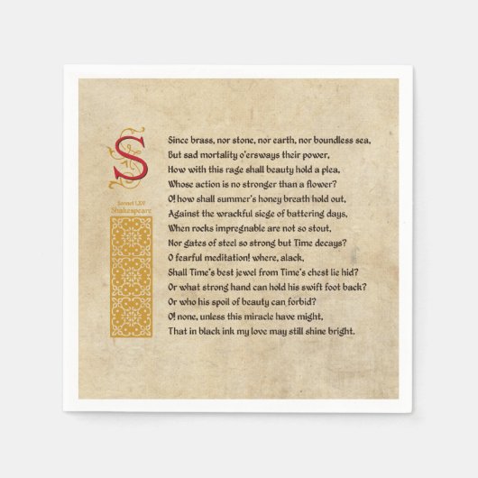 Shakespeare Sonnet 65 (LXV) on Parchment スタンダードカクテルナプキン (正面)