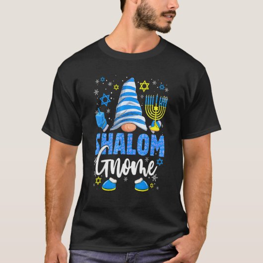 Shalom Gnome Menorah Dreidel Hanukkah Chanukah Jew Tシャツ (正面)