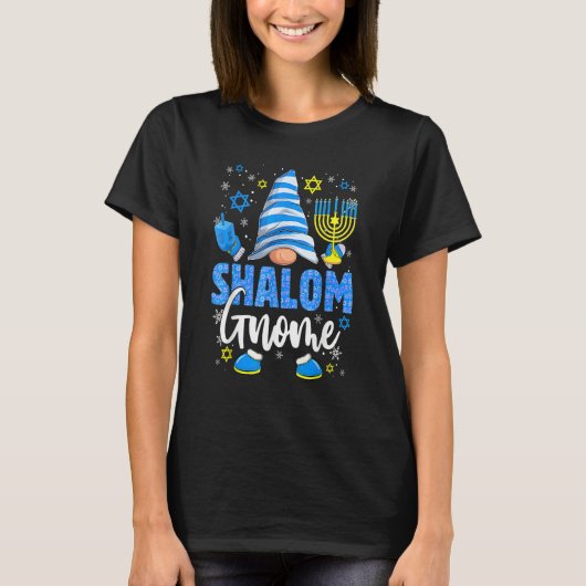 Shalom Gnome Menorah Dreidel Hanukkah Chanukah Jew Tシャツ (正面)