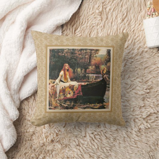 Shalottの金ゴールドのダマスク織のウォーターハウスの女性 クッション (ブランケット)