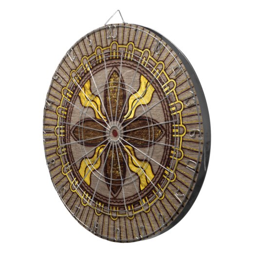 Shamashのシール-木は金ゴールドのアクセントと燃えました ダーツボード (正面右)